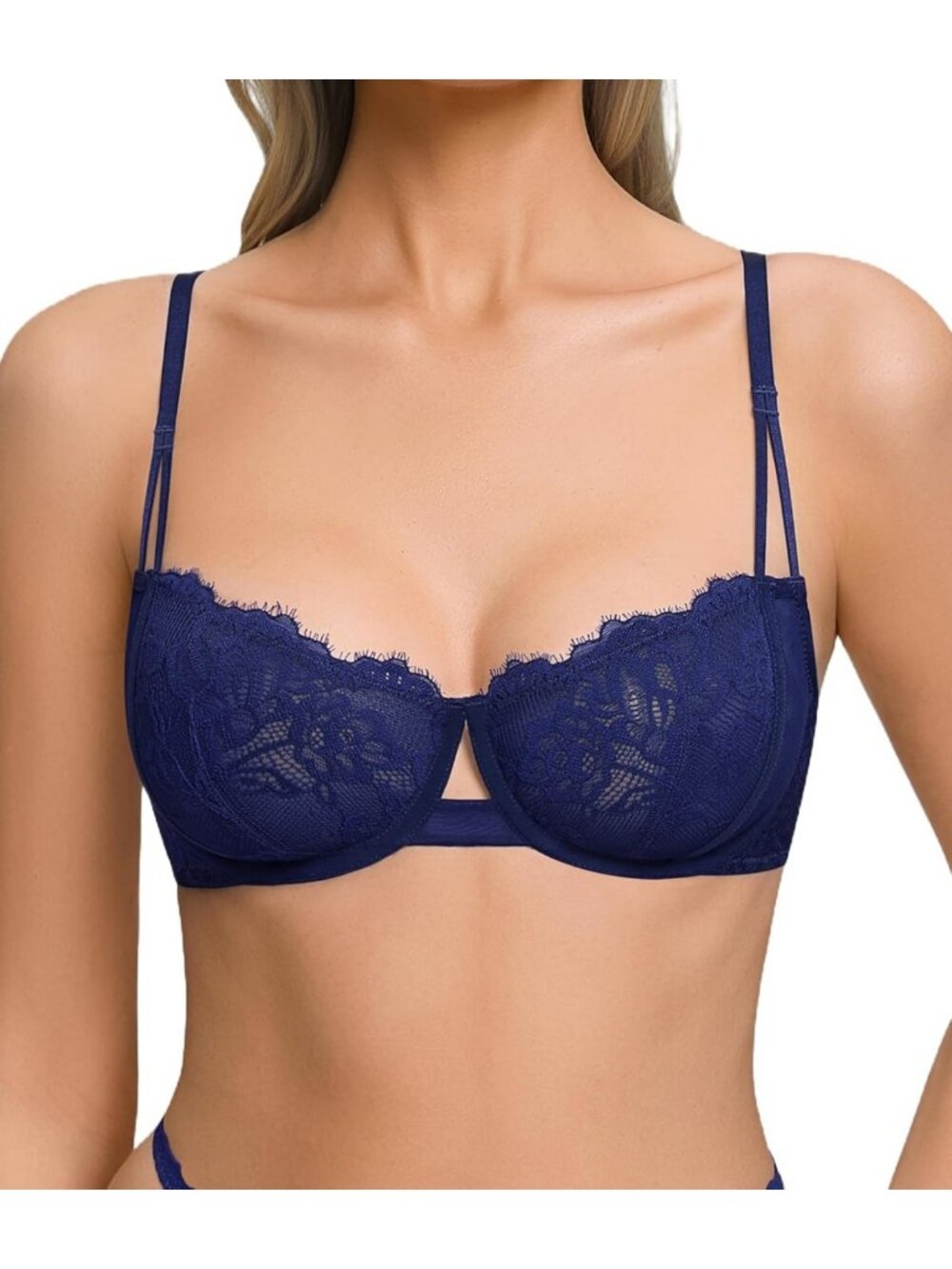 Sexy Lace Balconette Bra for Women - Sheer Mesh Underwire Supportive Lingerie